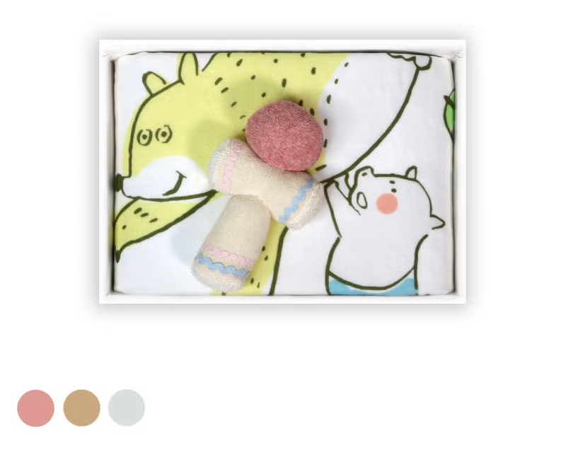 『SUKU-SUKUどうぶつ オーガニック』身長計バスタオル『SMILE TOY-スマイルトイ』ベビー2点ギフトセット【M箱】