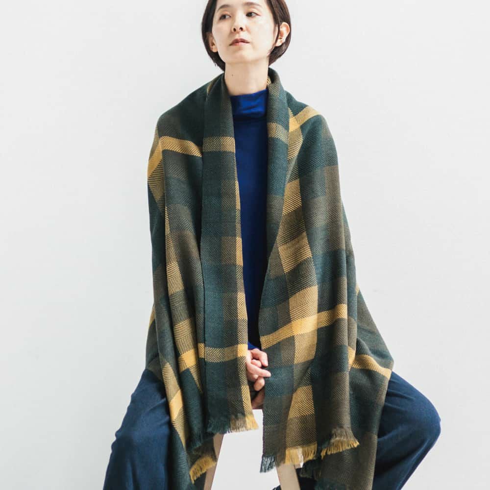 AYA ウールショール モザイクパネル』オリーブ | 今治タオル取り扱い