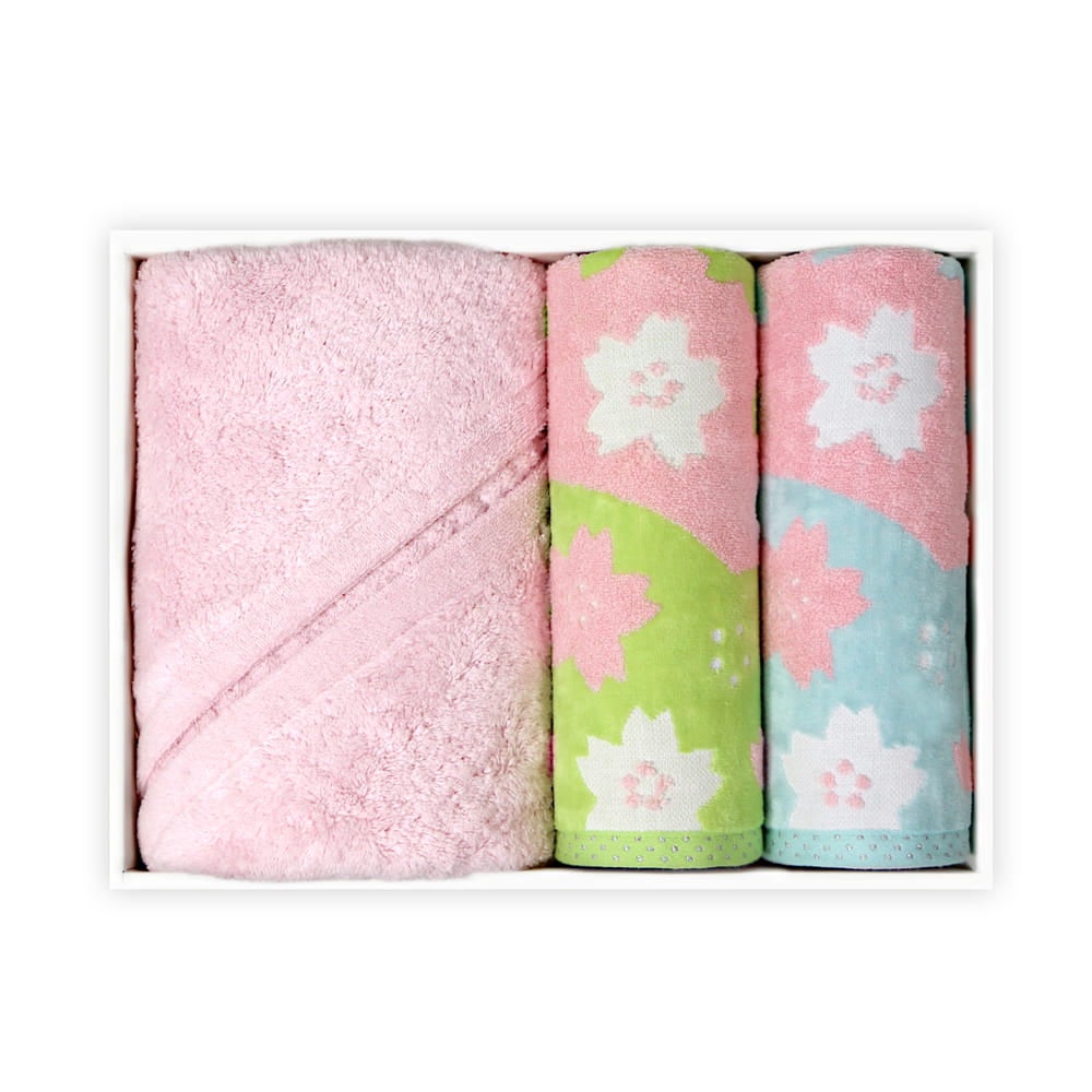 新品 今治 伊織 バスタオル・タオル3点セット ピンク 花柄 今治タオル（imabari towel） バスタオル 今治 北欧 かわいい 花柄 60